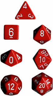 Opaque Polyhedral Red/white 7-Die Set