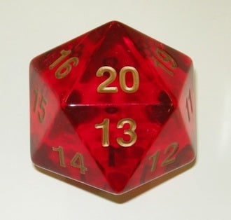 55mm Transparent D20 (Ruby w/ Gold) Spin-Down Die