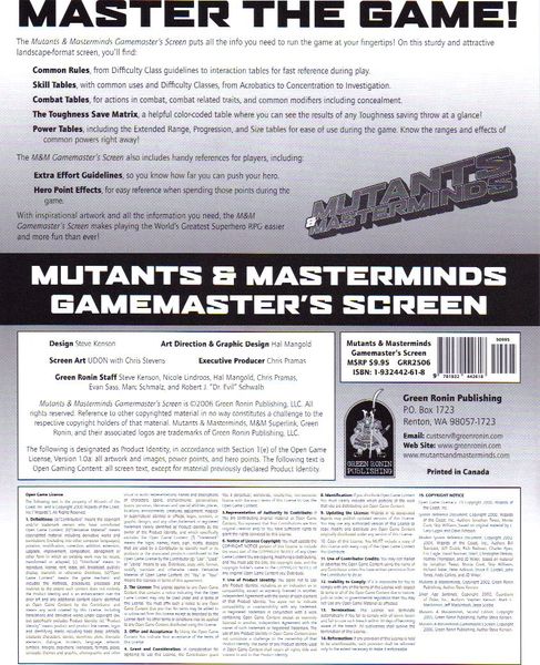 Mutants &amp; Masterminds Second Edition Gamemaster&#39;s Screen