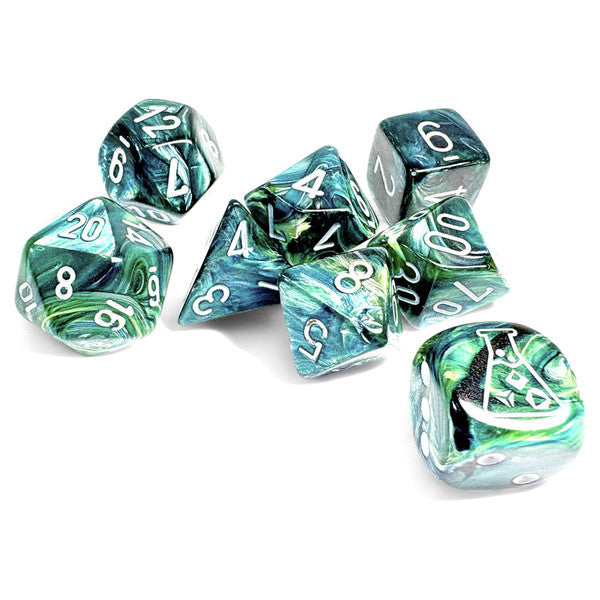 Lab Dice 9:  Lustrous Poly Neptune/Grey 7-Die Set w/ bonus die