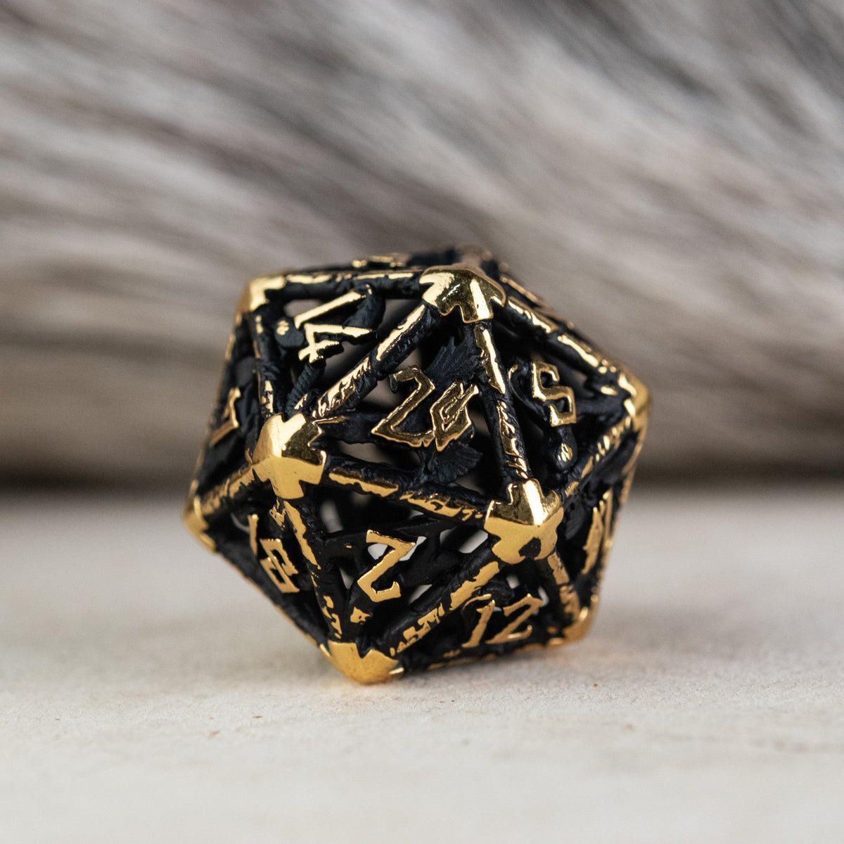 Legends of Valhalla - Matte Black and Gold Hollow Metal Dice Set