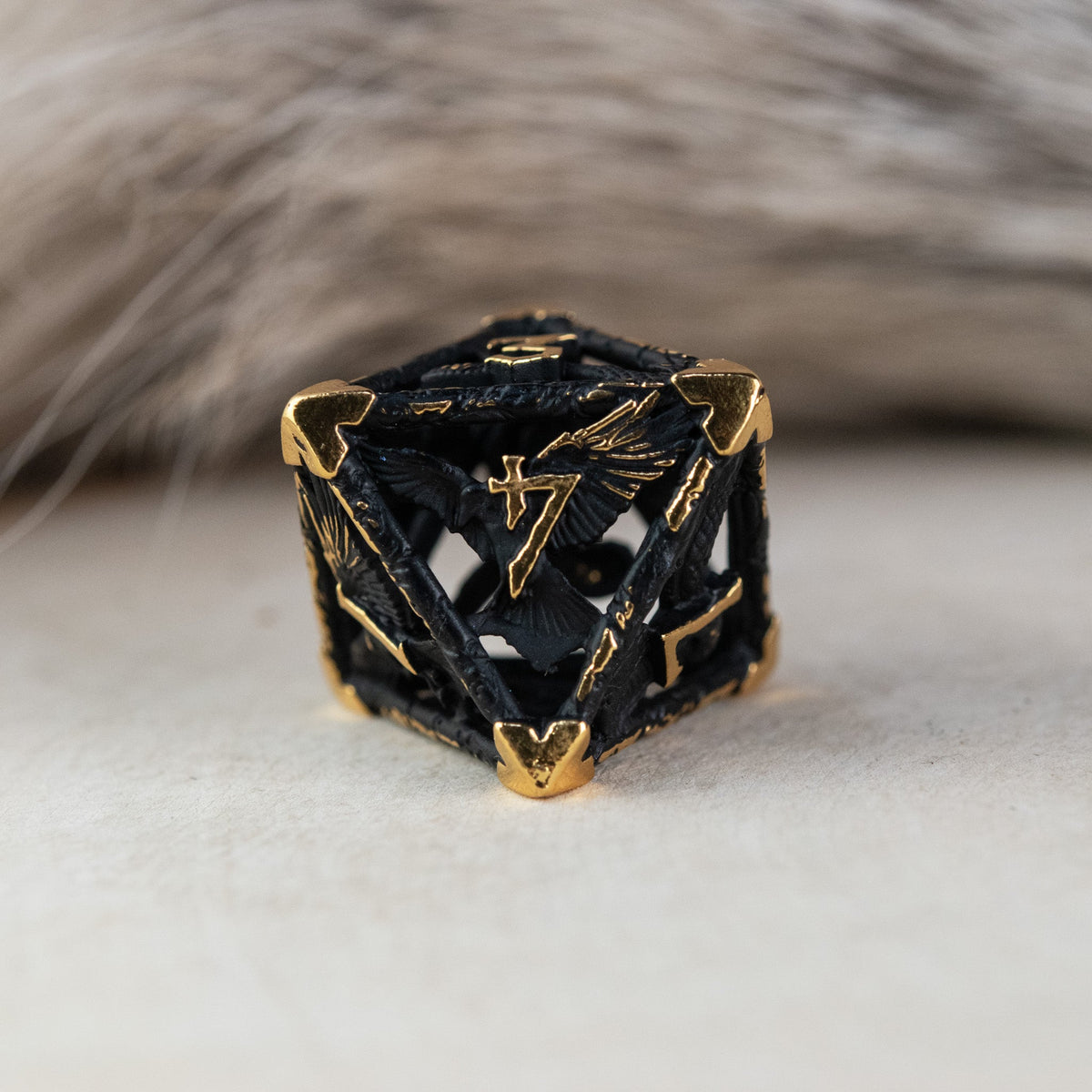 Legends of Valhalla - Matte Black and Gold Hollow Metal Dice Set