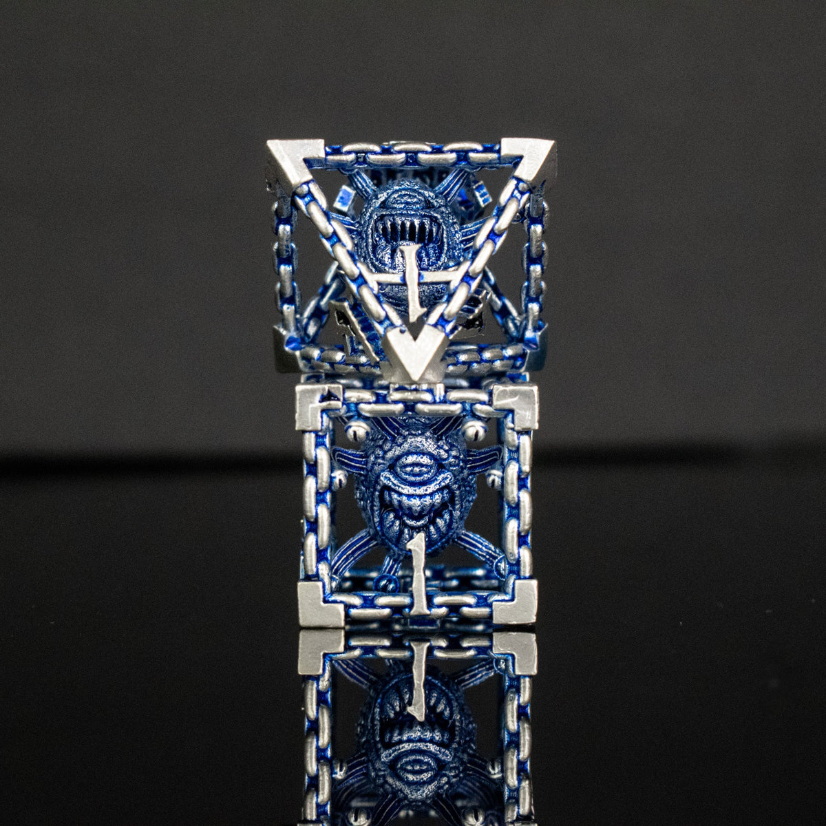 Beholder's Gates Hollow Metal Dice Set - Blue and Silver