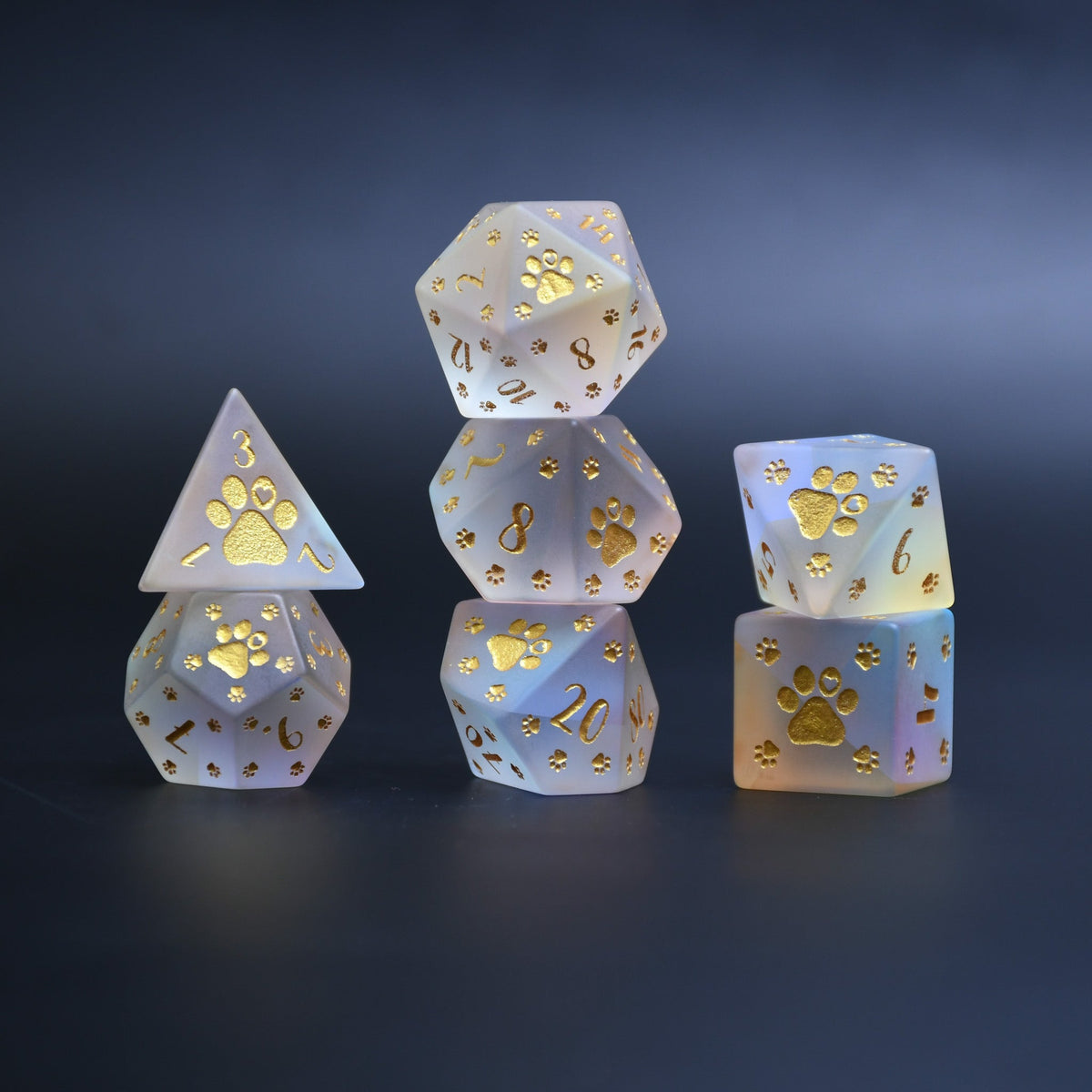 Puppy Paws Frosted Prism Glass Dice Set