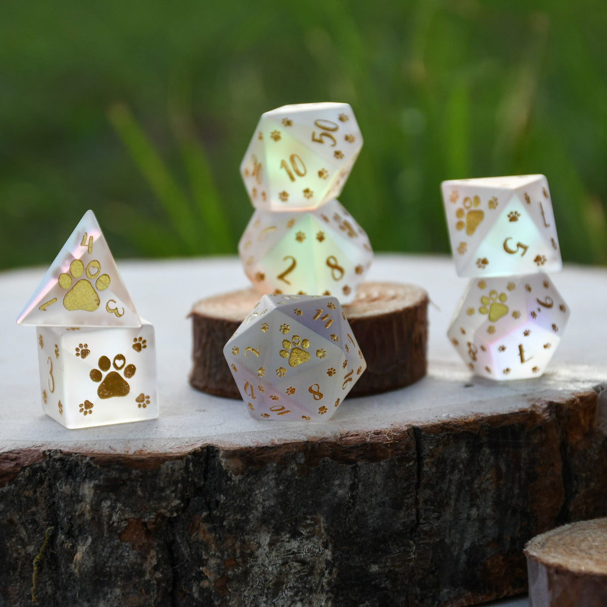 Puppy Paws Frosted Prism Glass Dice Set