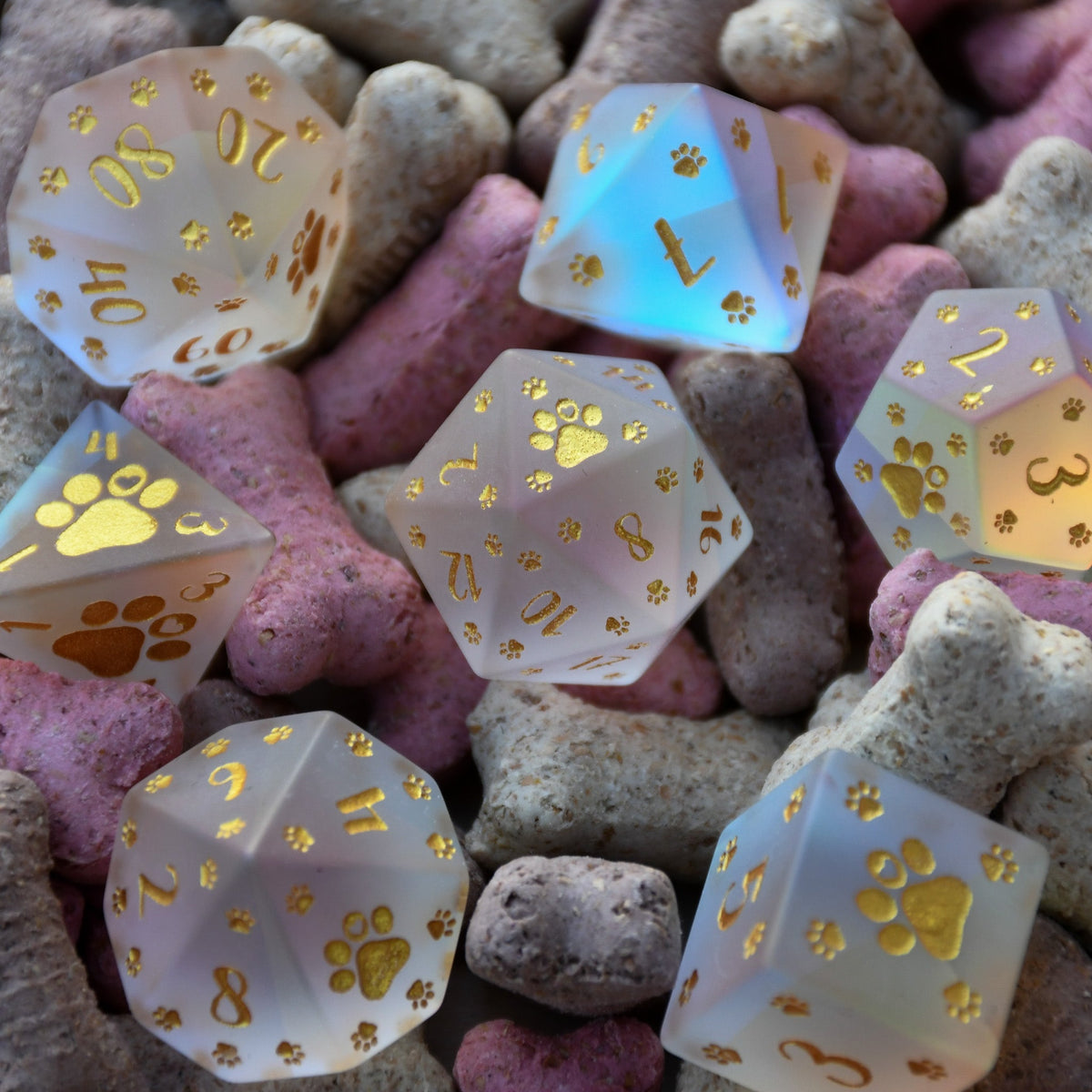 Puppy Paws Frosted Prism Glass Dice Set