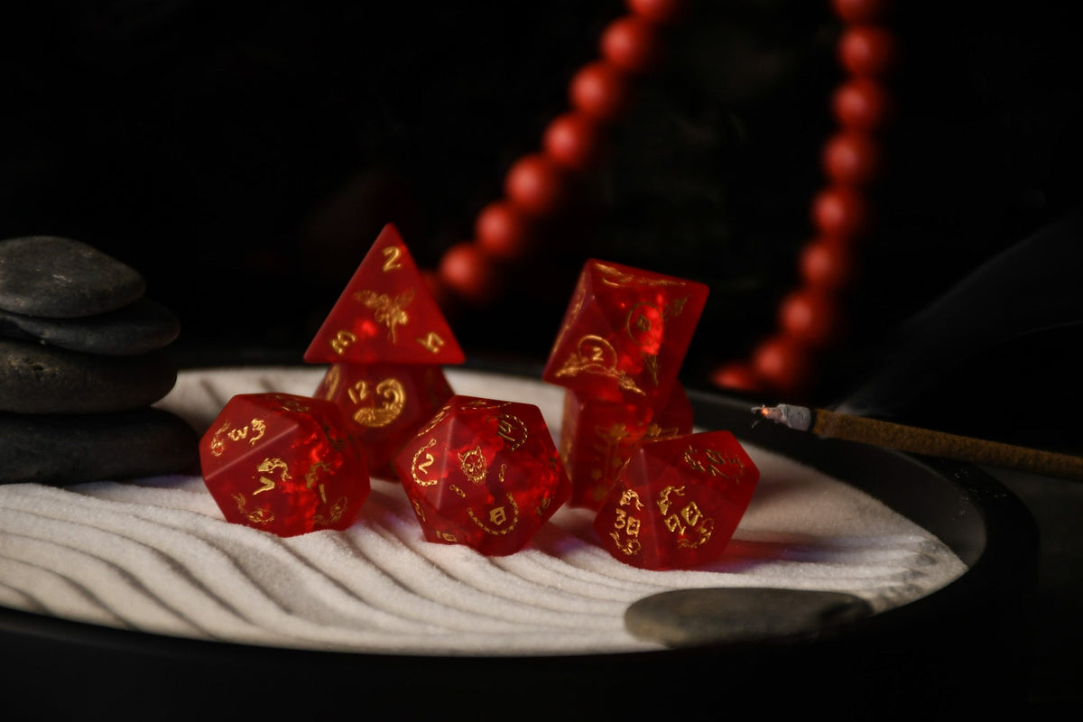 Japanese Frosted Red Glass Dice Set - Dice Around the World Collection