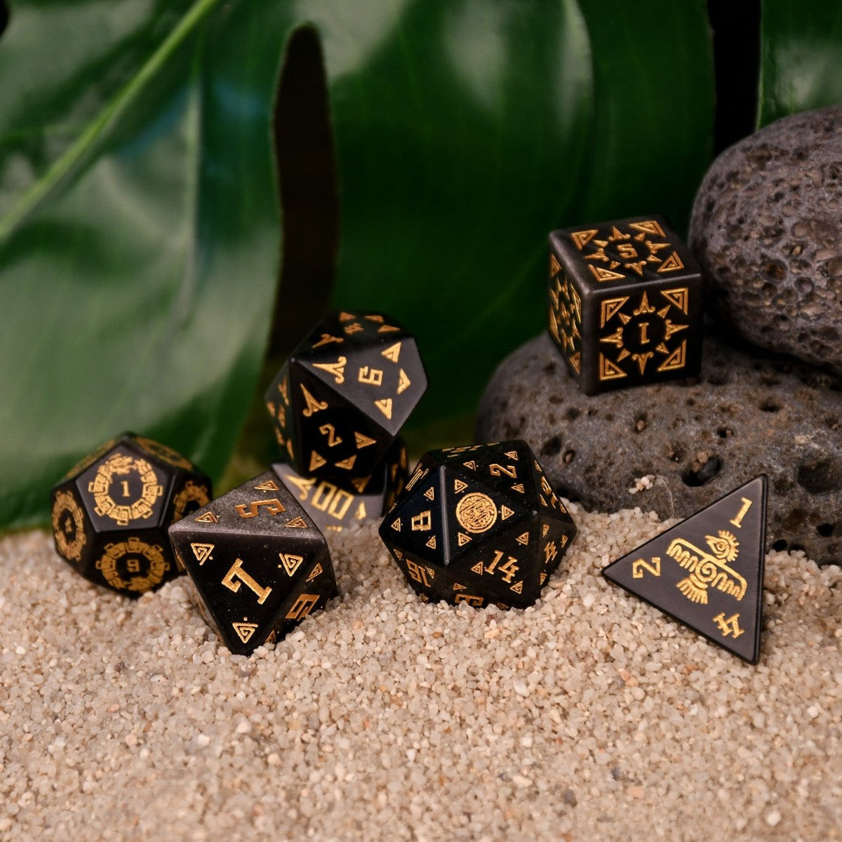Aztec Silver Sheen Obsidian Stone Dice Set - Dice Around the World Collection