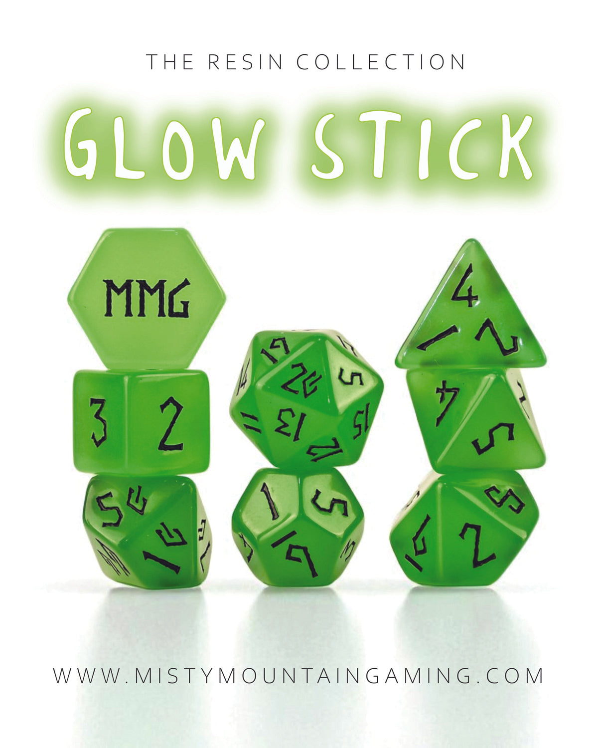 Glow Stick 7-die Polyhedral Resin Dice Set