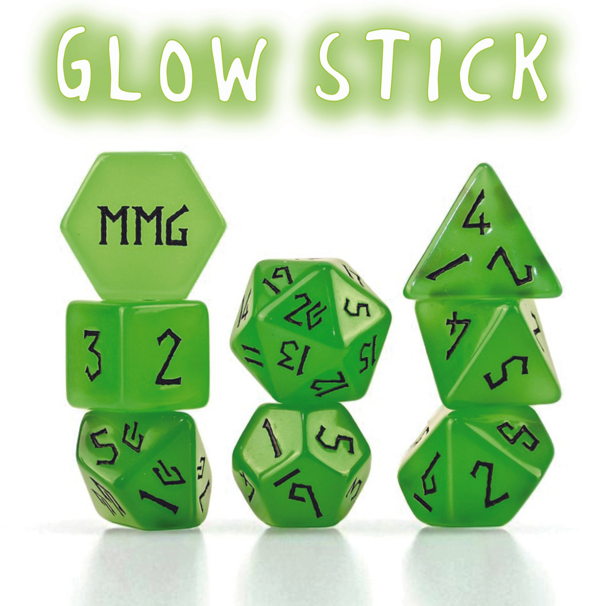 Glow Stick 7-die Polyhedral Resin Dice Set