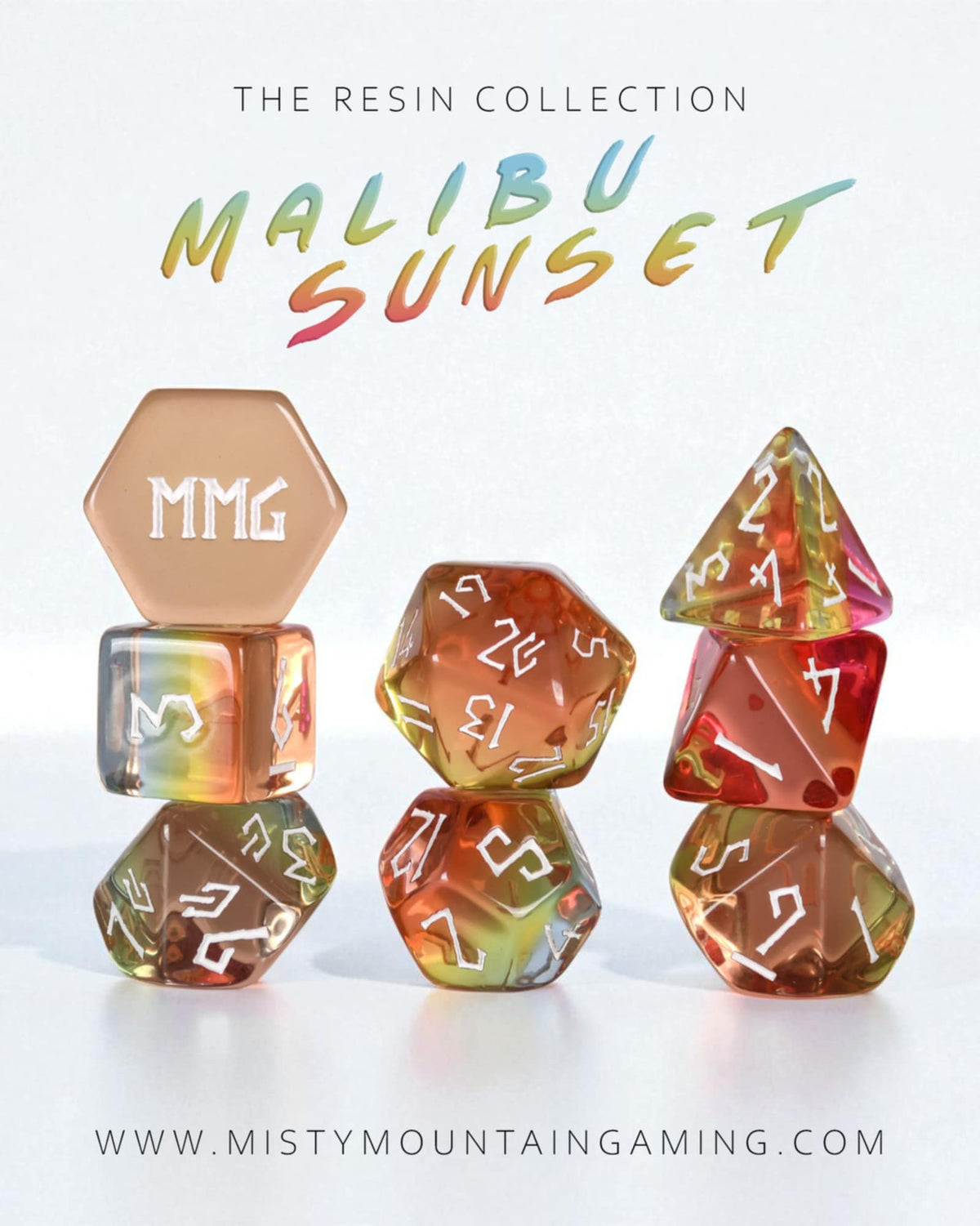 Malibu Sunset 7-die Polyhedral Resin Dice Set