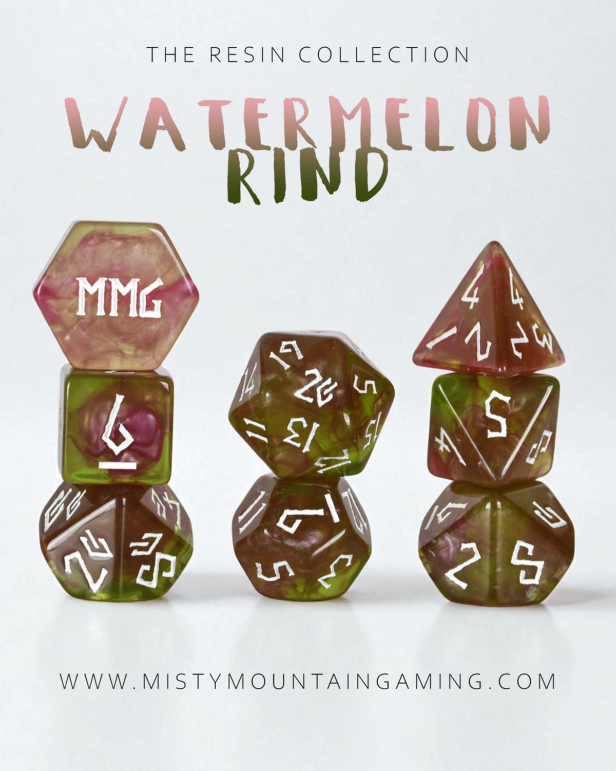 Watermelon Rind 7-die Polyhedral Resin Dice Set