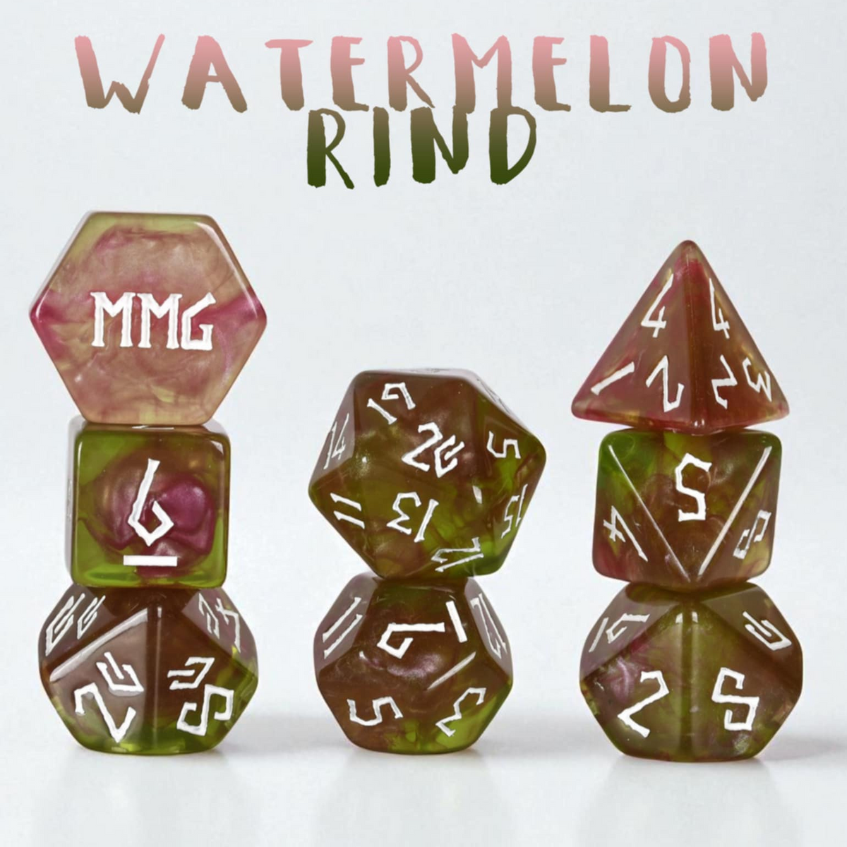Watermelon Rind 7-die Polyhedral Resin Dice Set