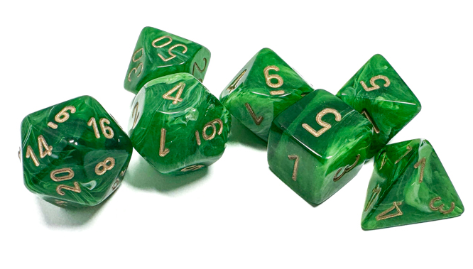 Vortex Dice Polyhedral Green/Gold 7-Die Set