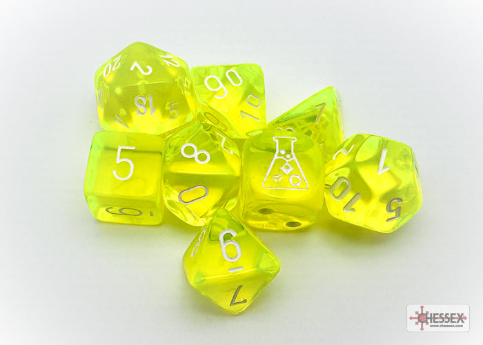 Lab Dice 7: Translucent Poly Neon Yellow/White 7-Die Set