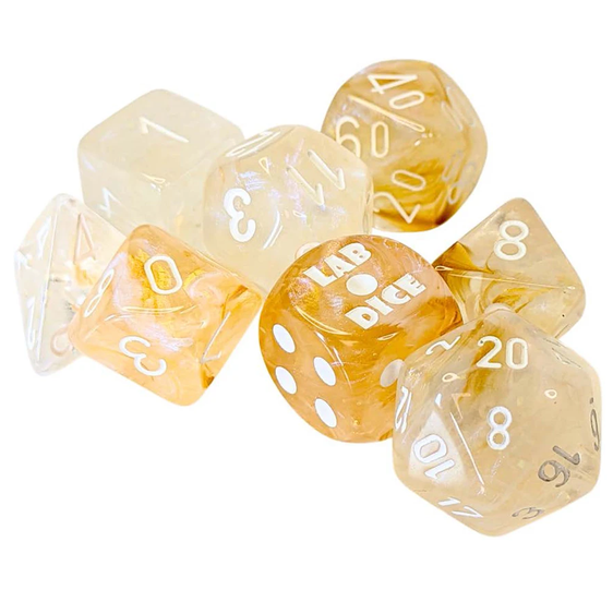 Lab Dice 10: Borealis Poly Champagne/White 7-Die Set w/ bonus die