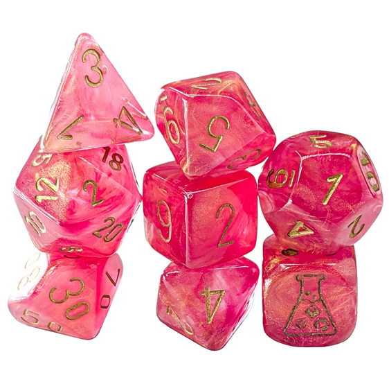 Lab Dice 10: Shimmer Poly Ignis/Gold 7-Die Set w/ bonus die