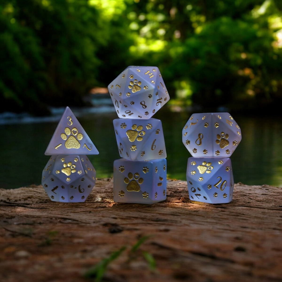 Puppy Paws Frosted Prism Glass Dice Set