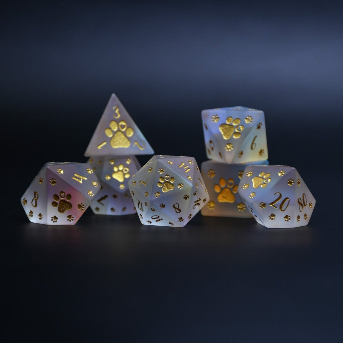 Puppy Paws Frosted Prism Glass Dice Set