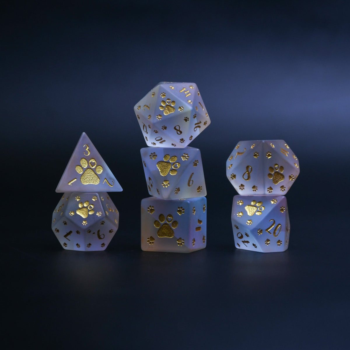 Puppy Paws Frosted Prism Glass Dice Set
