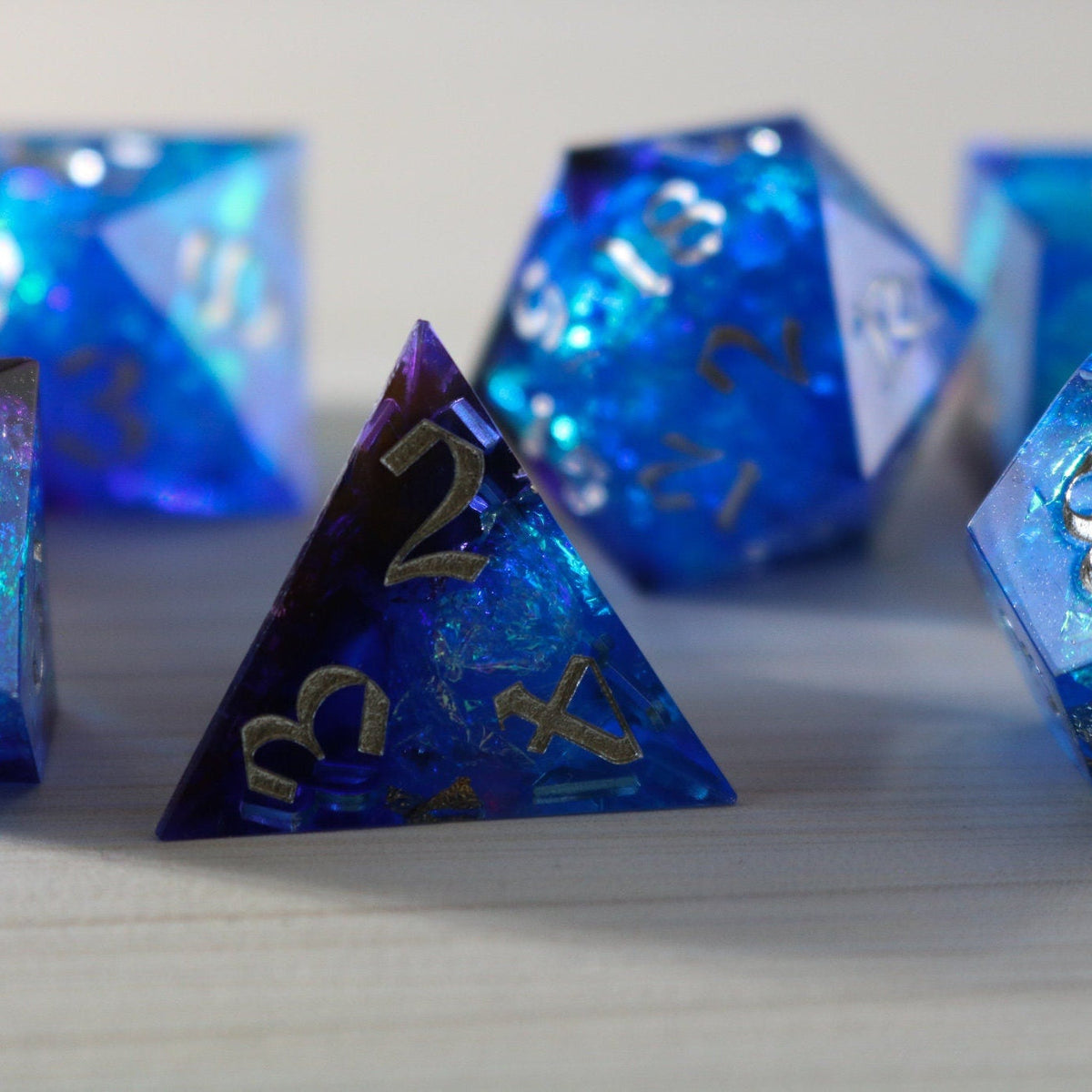 Blue Handmade Sharp Edge Resin Dice Set RPG Game DND MTG Tabletop Gaming