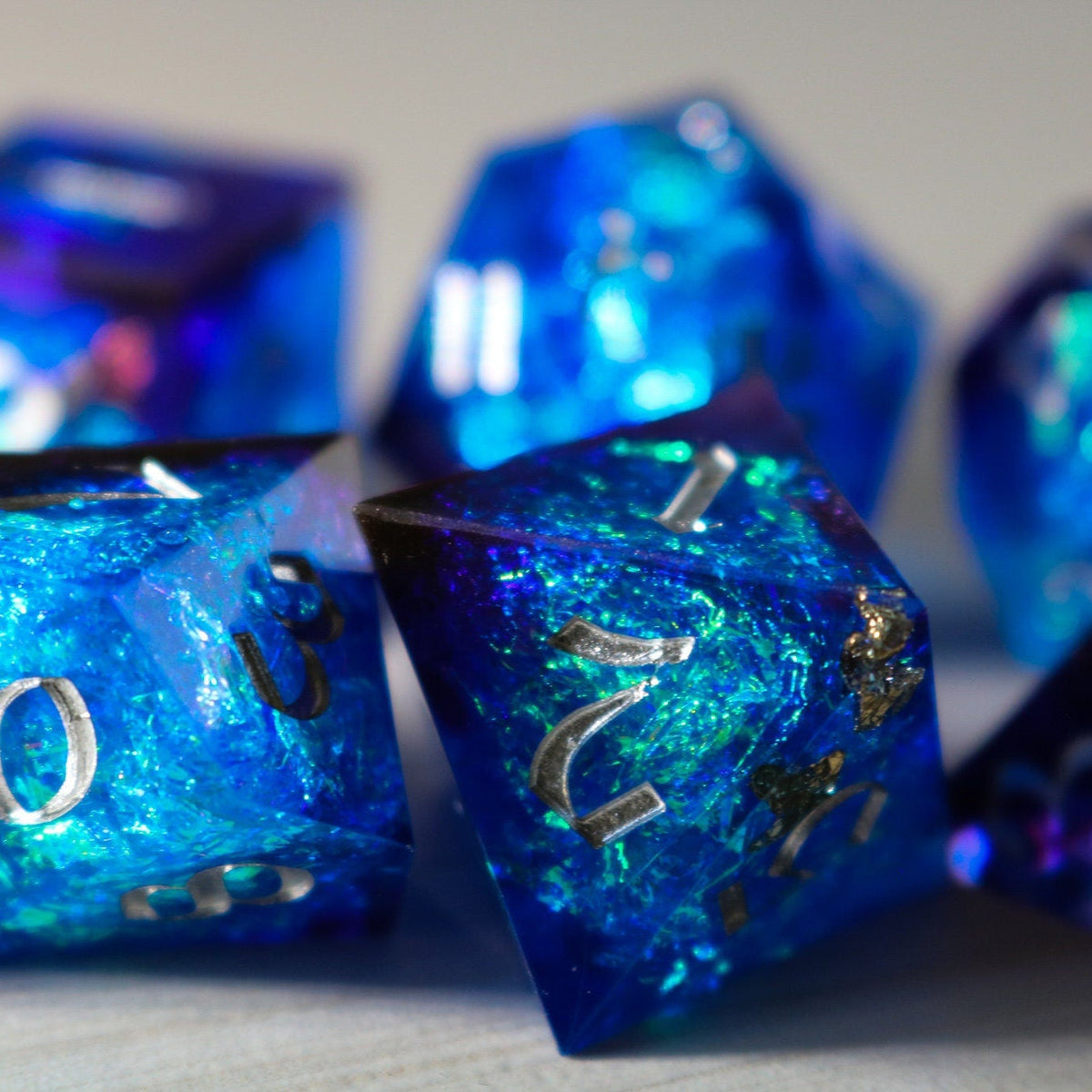 Blue Handmade Sharp Edge Resin Dice Set RPG Game DND MTG Tabletop Gaming