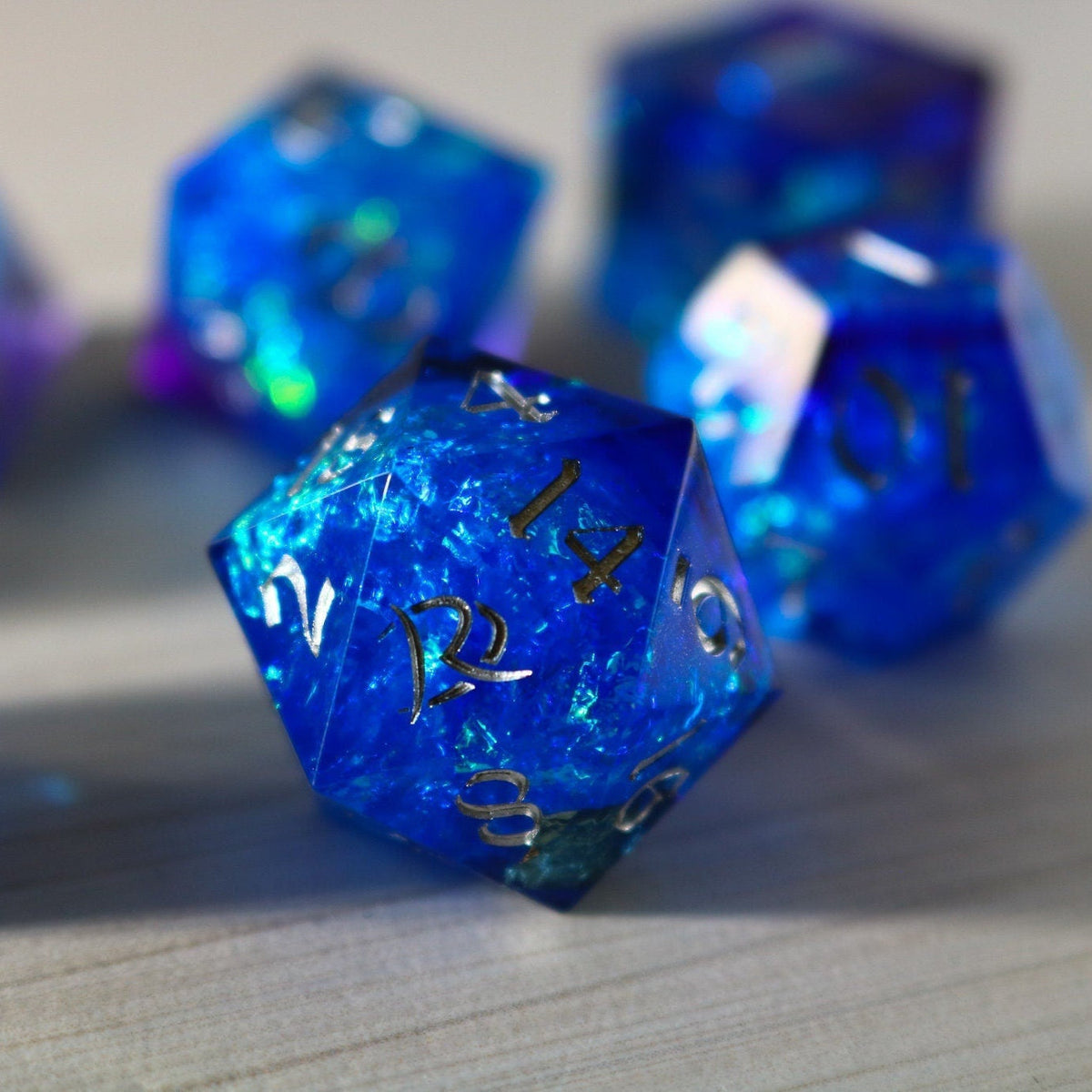 Blue Handmade Sharp Edge Resin Dice Set RPG Game DND MTG Tabletop Gaming