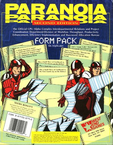 Paranoia Second Edition Form Pack